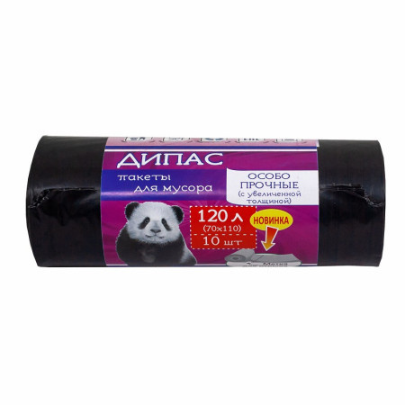Мешки для мусора 120л 10шт ДиПас супер прочные 40мкм (70х110см) ПВД фото 1
